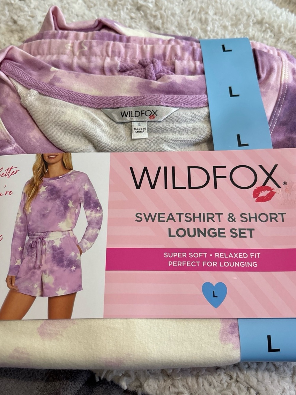WILDFOX Lavender & Cream Tie-Dye Sweatshirt and Short Lounge Set